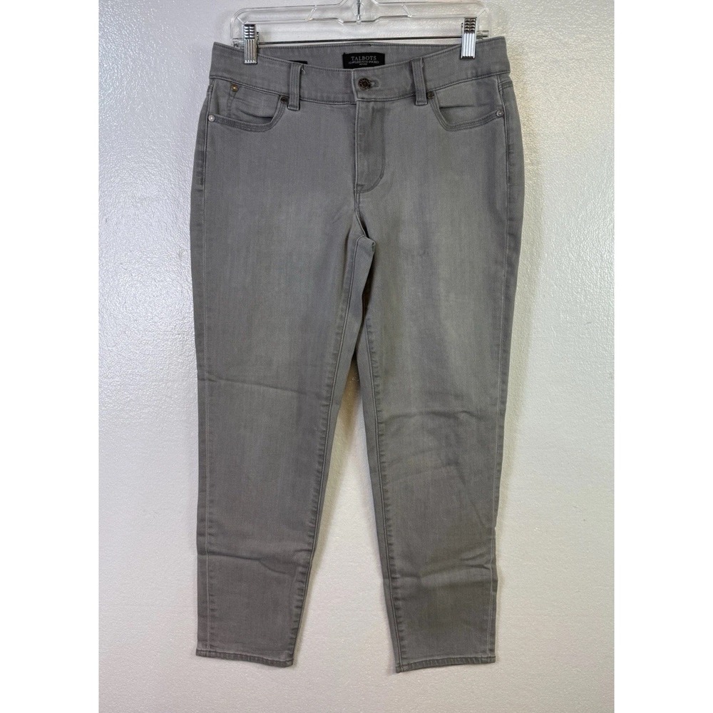 Talbots Boyfriend Five Pocket Jeans Mid Rise Sz 8P petite Gray Denim‎ Slim Ankle